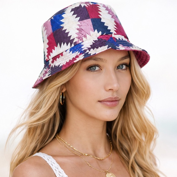Isabel Marant Reversible Multicolor Haley Bucket Hat Patchwork White Pink EUC - Picture 2 of 10